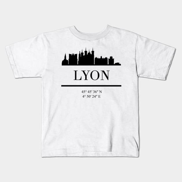 LYON FRANCE BLACK SILHOUETTE SKYLINE ART Kids T-Shirt by deificusArt